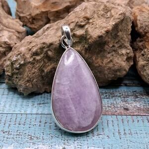 Sterling Silver Kunzite Pendant Lilac Pink Color Barbie Bohemian Style